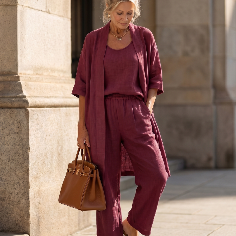 Theassa | Three Piece Relaxed Top Pant Set