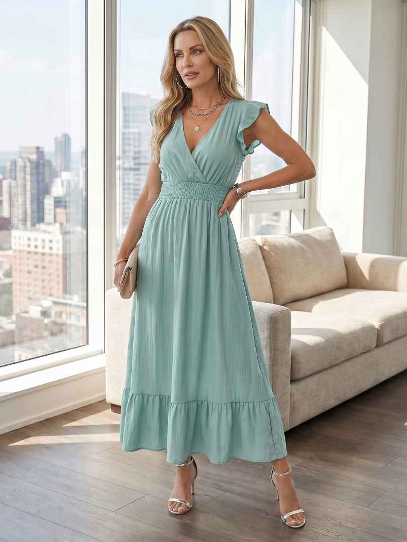 Fleurlia | Ruffle Sleeve Smocked Waist Midi Dress