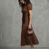 Mirna | Pleated Waistline Stripe Midi Dress