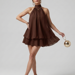 Marensia | High Neck Layered Chiffon Flared Hem Mini Dress