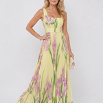 Camwen | Pleated Sleeveless Square Neck Midi Dress