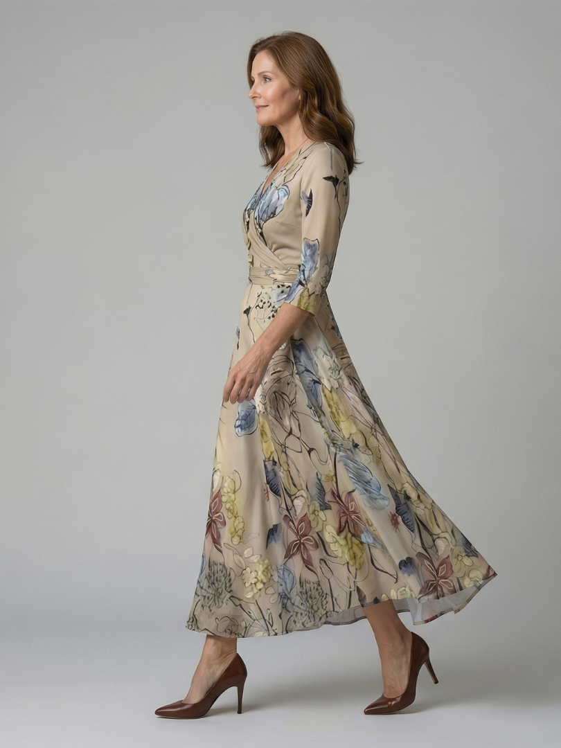 Liasette | Cross Wrap Neck Midi Dress