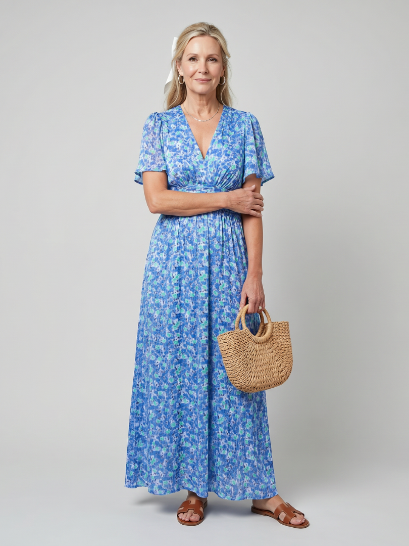 Mirawynne | Short Sleeve Ditsy Floral Print Midi Dress