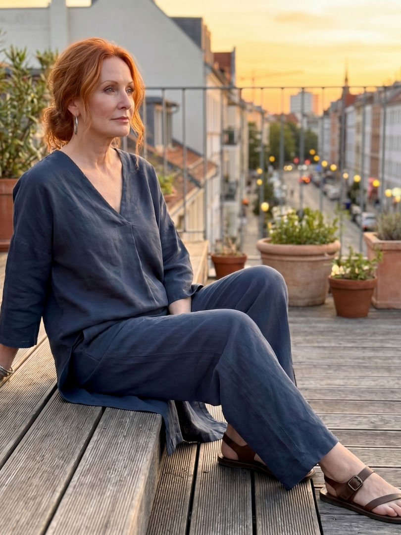 Penwynne | Loose Tunic Top Wide Leg Pant Set