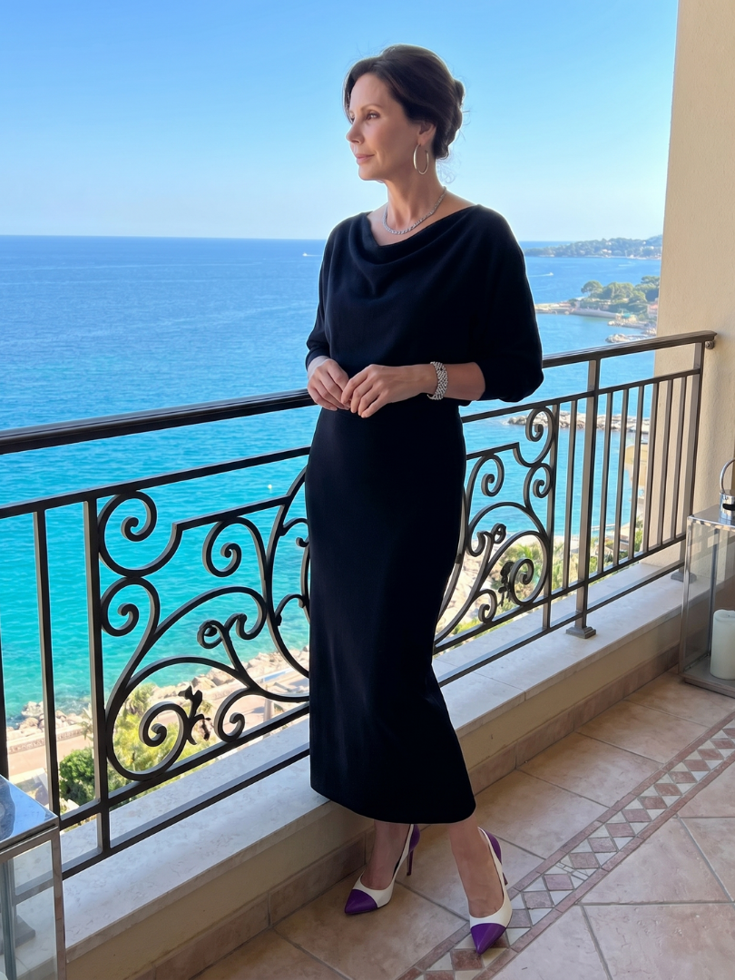 Saffwynne | Draped Neckline Fitted Skirt Midi Dress