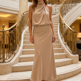 Taliana | Sleeveless Draped Neck Midi Dress