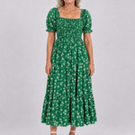 Serrina | Floral Smocked Square Neck Midi Dress