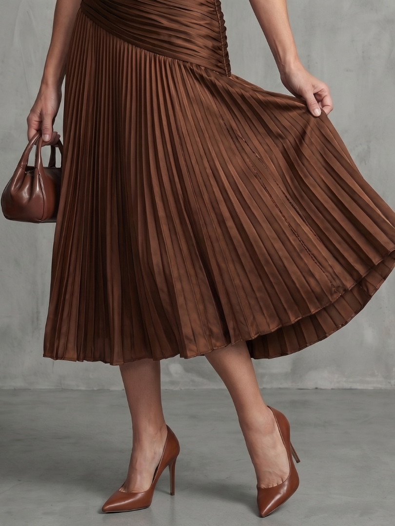 Mirna | Pleated Waistline Stripe Midi Dress