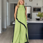 Tovarina | Contrast Trim Sleeveless Layered Top And Wide Leg Pants Set