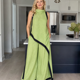 Tovarina | Contrast Trim Sleeveless Layered Top And Wide Leg Pants Set