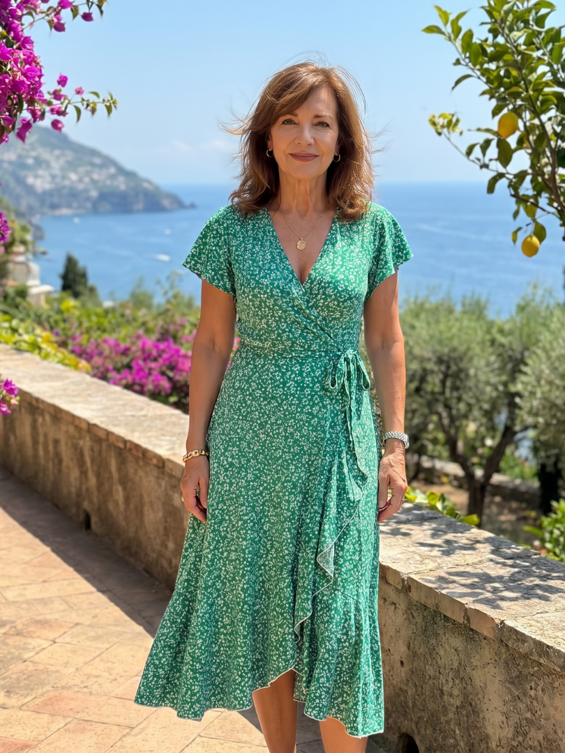 Vallette | Floral Wrap Ruffle Midi Dress