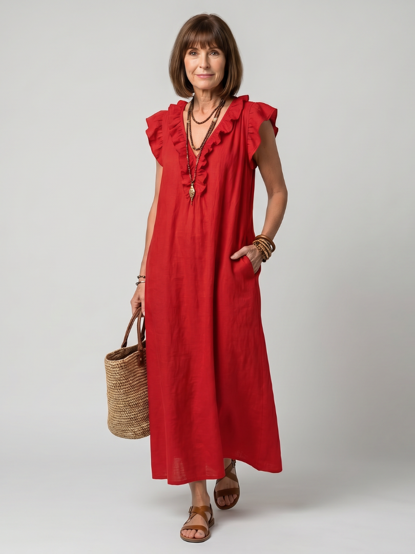 Temrose | Sleeveless Ruffle Trim Midi Dress