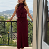 Taliana | Sleeveless Draped Neck Midi Dress