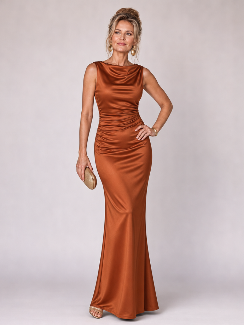 Talette | Sleeveless Boat Neck Fitted Maxi Dress