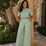 Elobelle | Lace Button Front Two Piece Pant Set