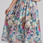 Larette | Puff Sleeve V Neck Abstract Print Midi Dress