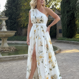 Dahina | Floral Print One Shoulder Belted Maxi Dress