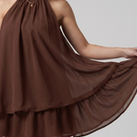 Marensia | High Neck Layered Chiffon Flared Hem Mini Dress