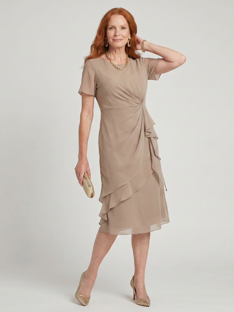 Callassa | Short Sleeve Layered Hem Midi Dress