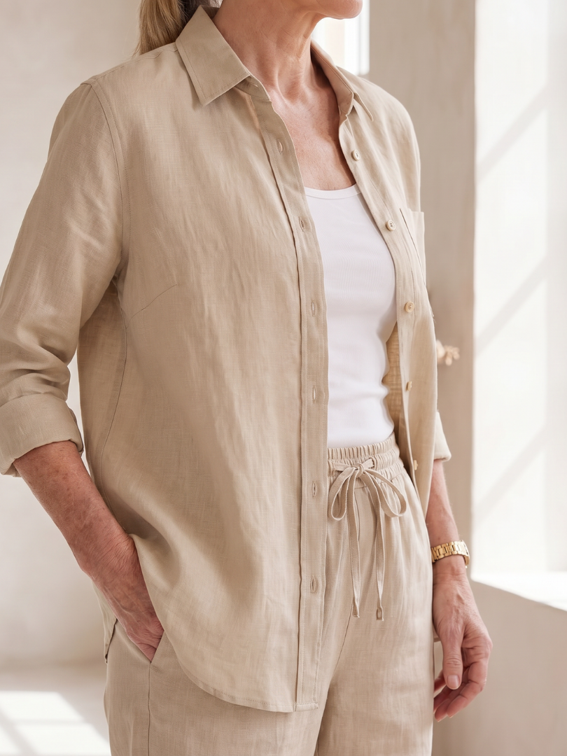 Elisette | Long Sleeve Shirt Tapered Pants Set