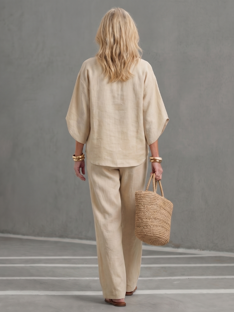 Frebeth | Button Front Relaxed Tunic Trouser Set
