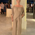 Nevsia | Draped Off Shoulder Top And Wide Leg Pants Set