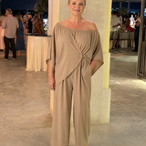 Nevsia | Draped Off Shoulder Top And Wide Leg Pants Set