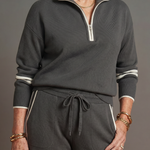 Della | Zip Neck Long Sleeve Side Stripe Leg Pants Set