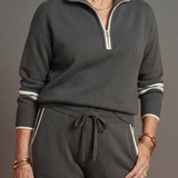 Della | Zip Neck Long Sleeve Side Stripe Leg Pants Set