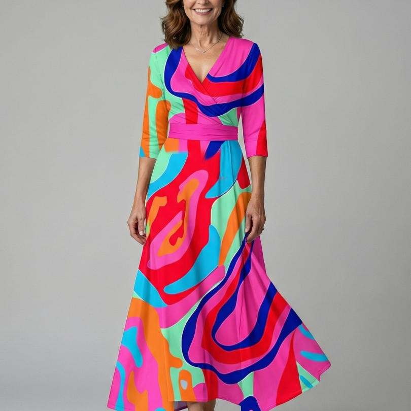 Liasette | Cross Wrap Neck Midi Dress