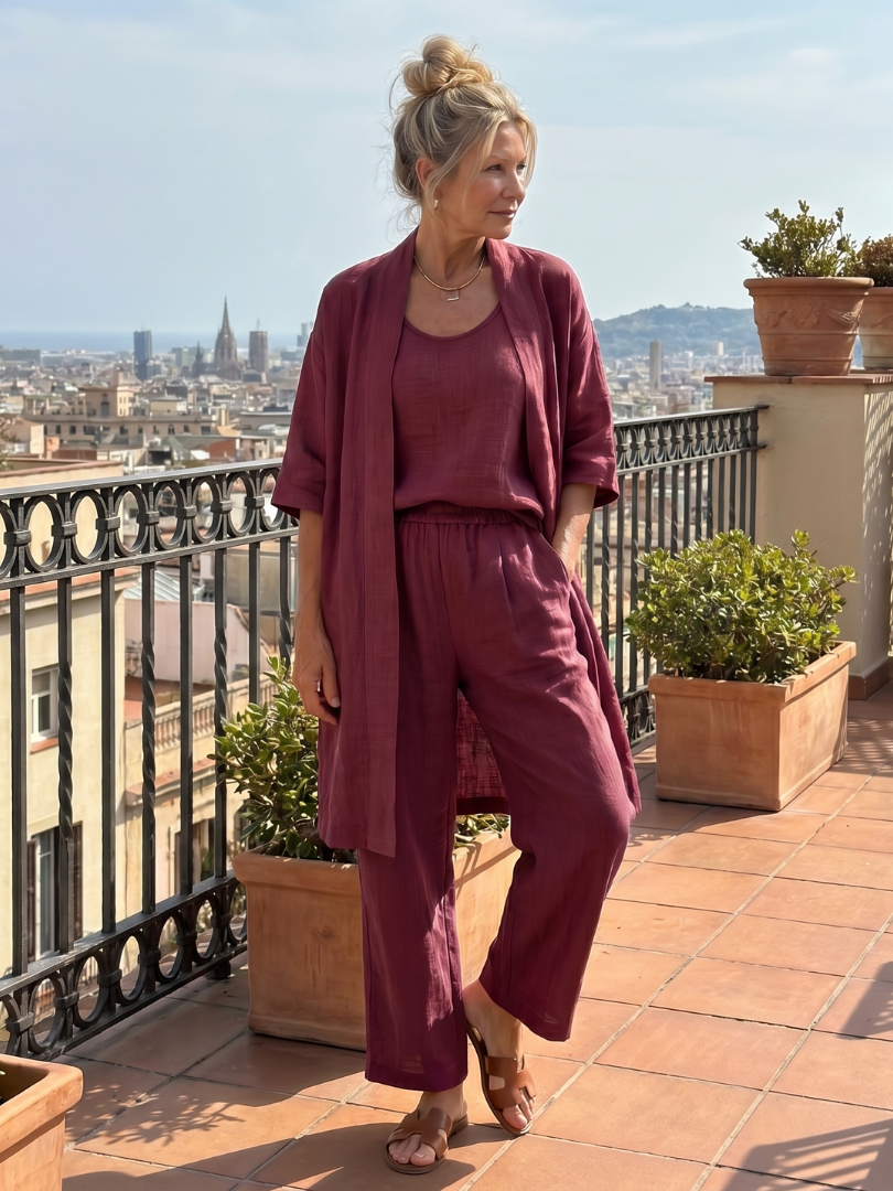 Theassa | Three Piece Relaxed Top Pant Set