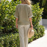 Penette | Contrast V Neck Tunic Stripe Trouser Set