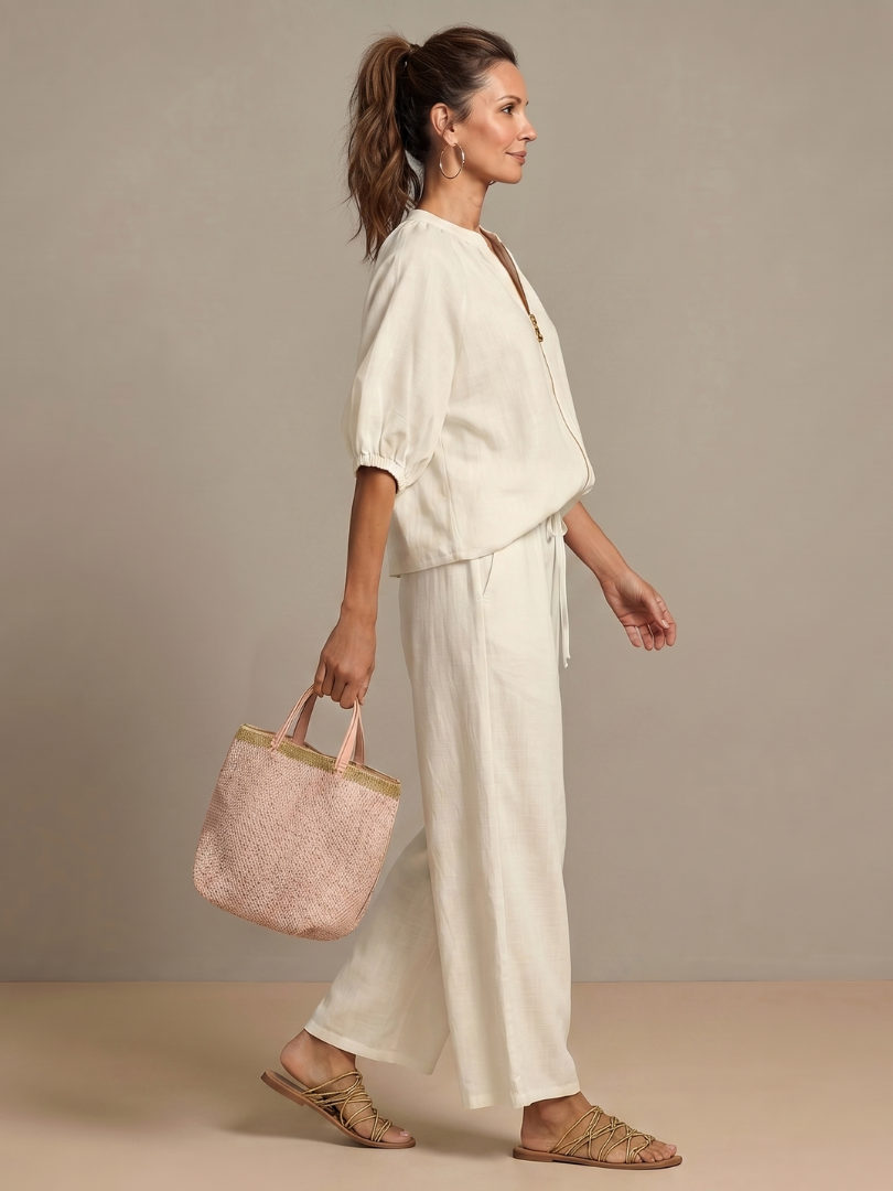 Halrin | Zip Front Blouson Top Wide Leg Set