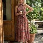Tesdra | High Neck Floral Tiered Midi Dress
