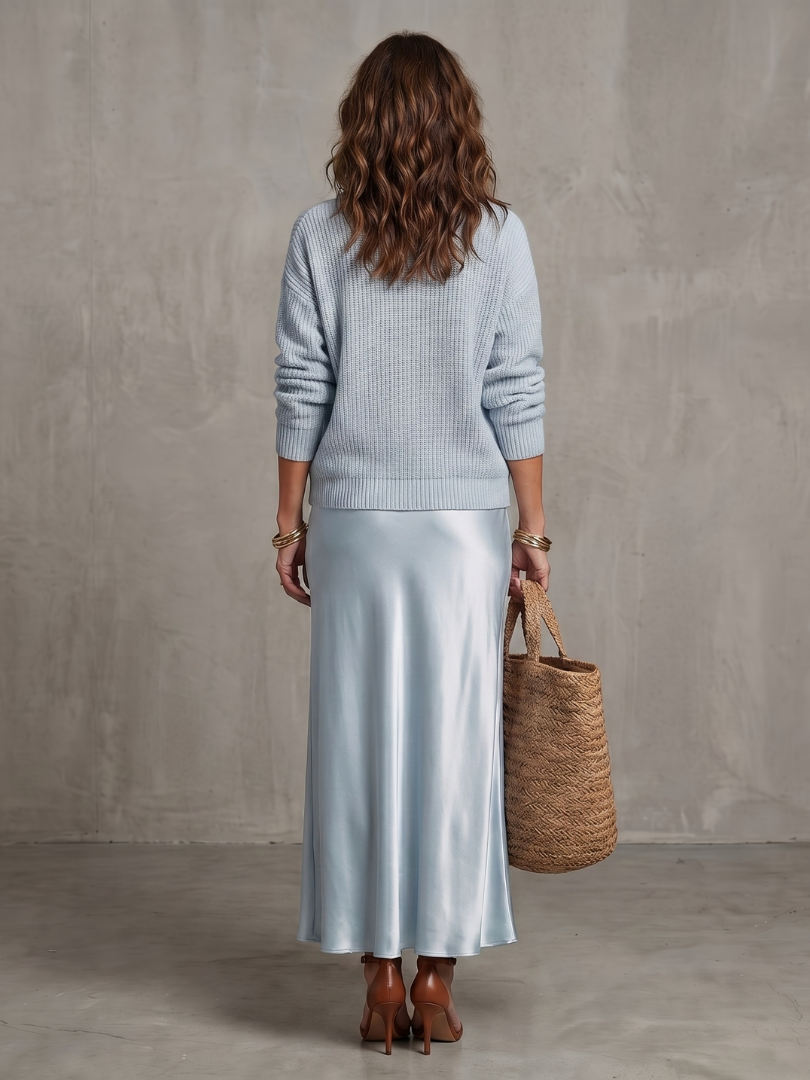 Lunwyn | Bias Fall Satin Skirt Knit Layer Set