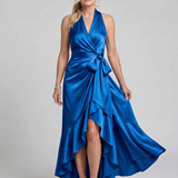 Mirwyn | Halter Neck Wrap Asymmetric Hem Midi Dress