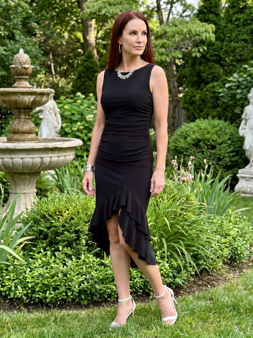 Brila | Sleeveless Fitted Ruched Texture Midi Dress