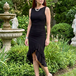 Brila | Sleeveless Fitted Ruched Texture Midi Dress