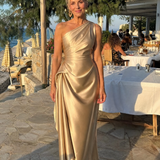 Celna | One Shoulder Draped Satin Midi Dress
