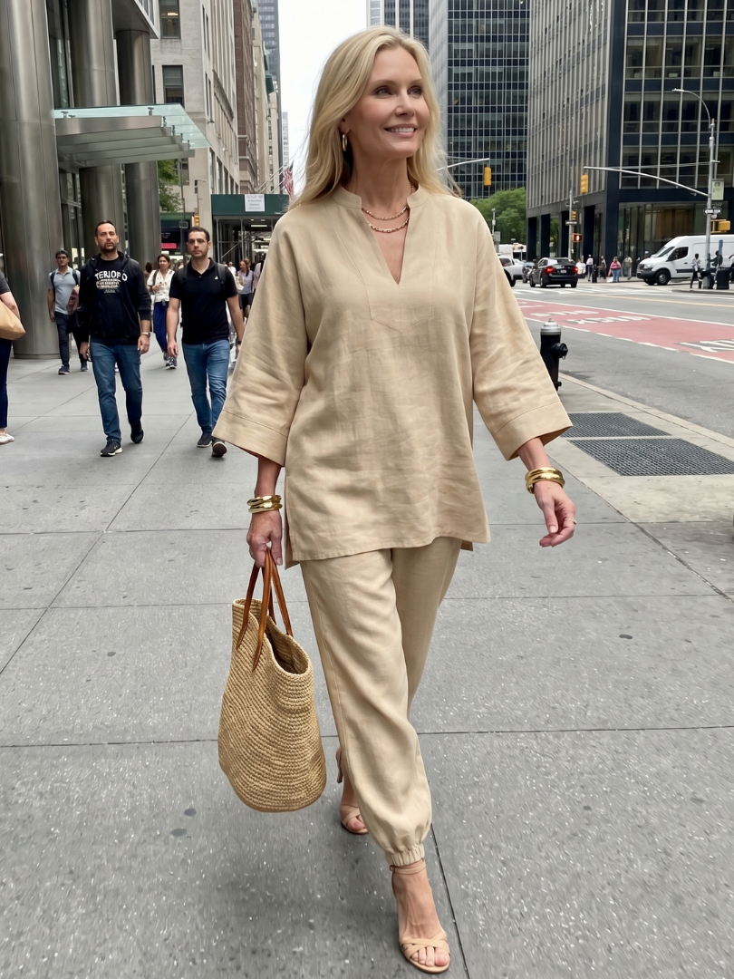 Perrina | V Neck Tunic Gathered Trouser Set