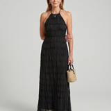 Vesette | Textured Fringe Fitted Silhouette Maxi Dress
