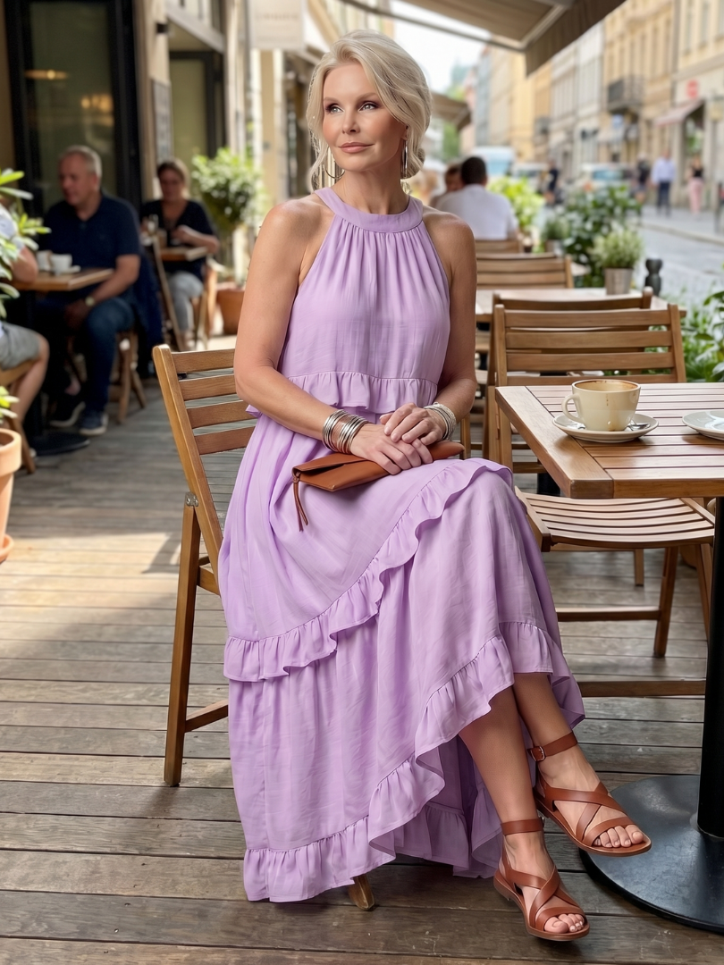 Vidassa | Tiered Ruffle Halter Maxi Dress
