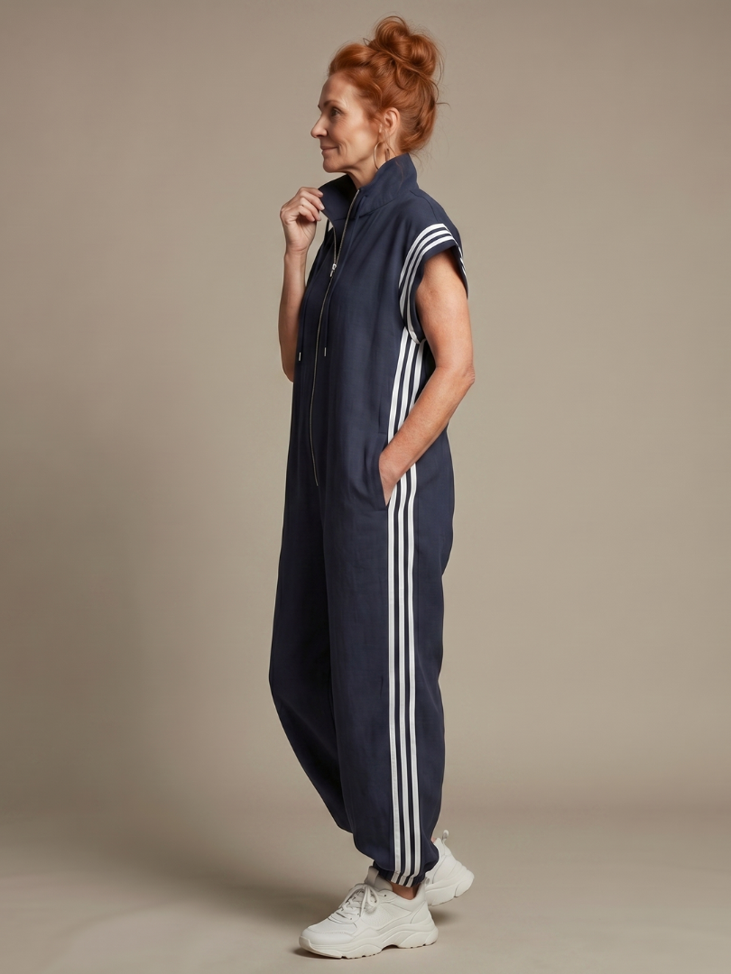 Mirania | Zip Front Stripe Panel Jumpsuit