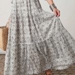 Teswen | Notch Neck Printed Long Sleeve Maxi Dress