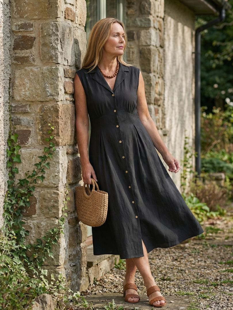 Tesbeth | Stack Button Midi Dress
