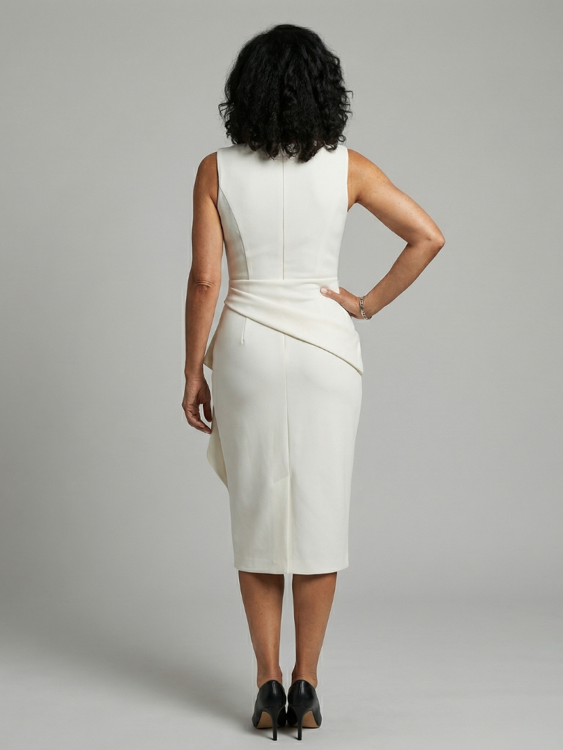 Esmenia | Asymmetric Drape Midi Dress