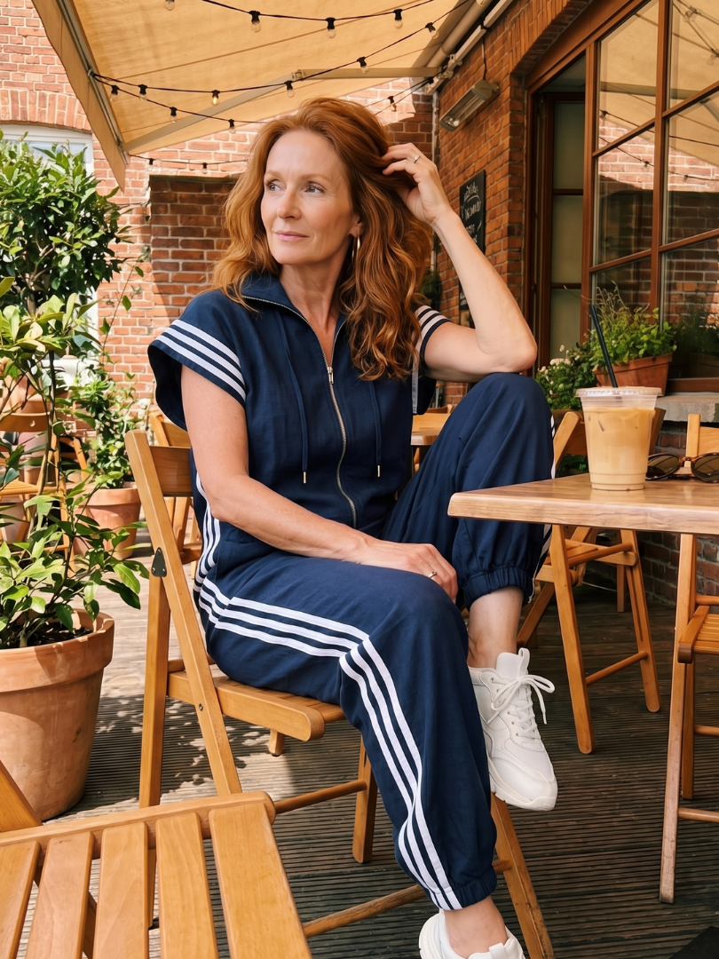 Mirania | Zip Front Stripe Panel Jumpsuit