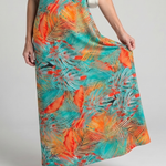 Tesmarie | Sleeveless Tropical Leaf Print Midi Dress