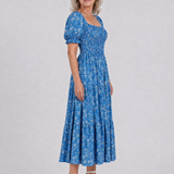 Serrina | Floral Smocked Square Neck Midi Dress