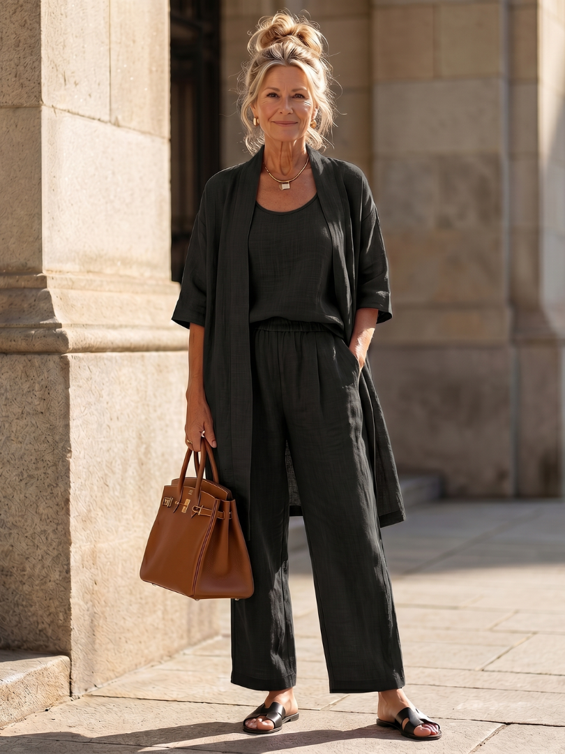 Theassa | Three Piece Relaxed Top Pant Set